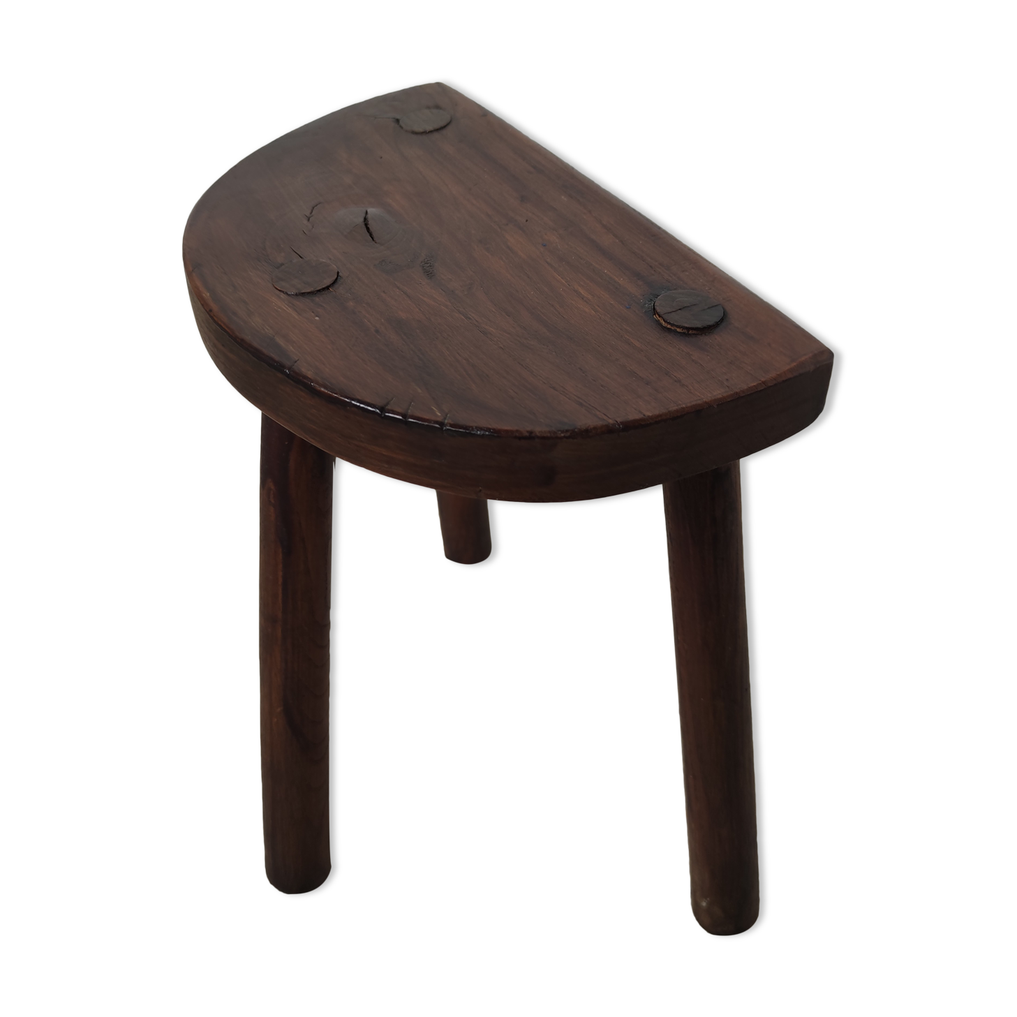 Stool in solid wood tripod seat half-moon