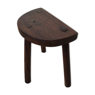 Stool in solid wood tripod seat half-moon