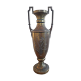 Brass amphora vase - copper art deco style on pedestal with floral pattern handles