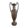 Brass amphora vase - copper art deco style on pedestal with floral pattern handles