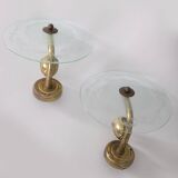 PAIR OF VINTAGE 1950S WALL LAMPS IN BRASS AND GLASS, ITALIAN DESIGN