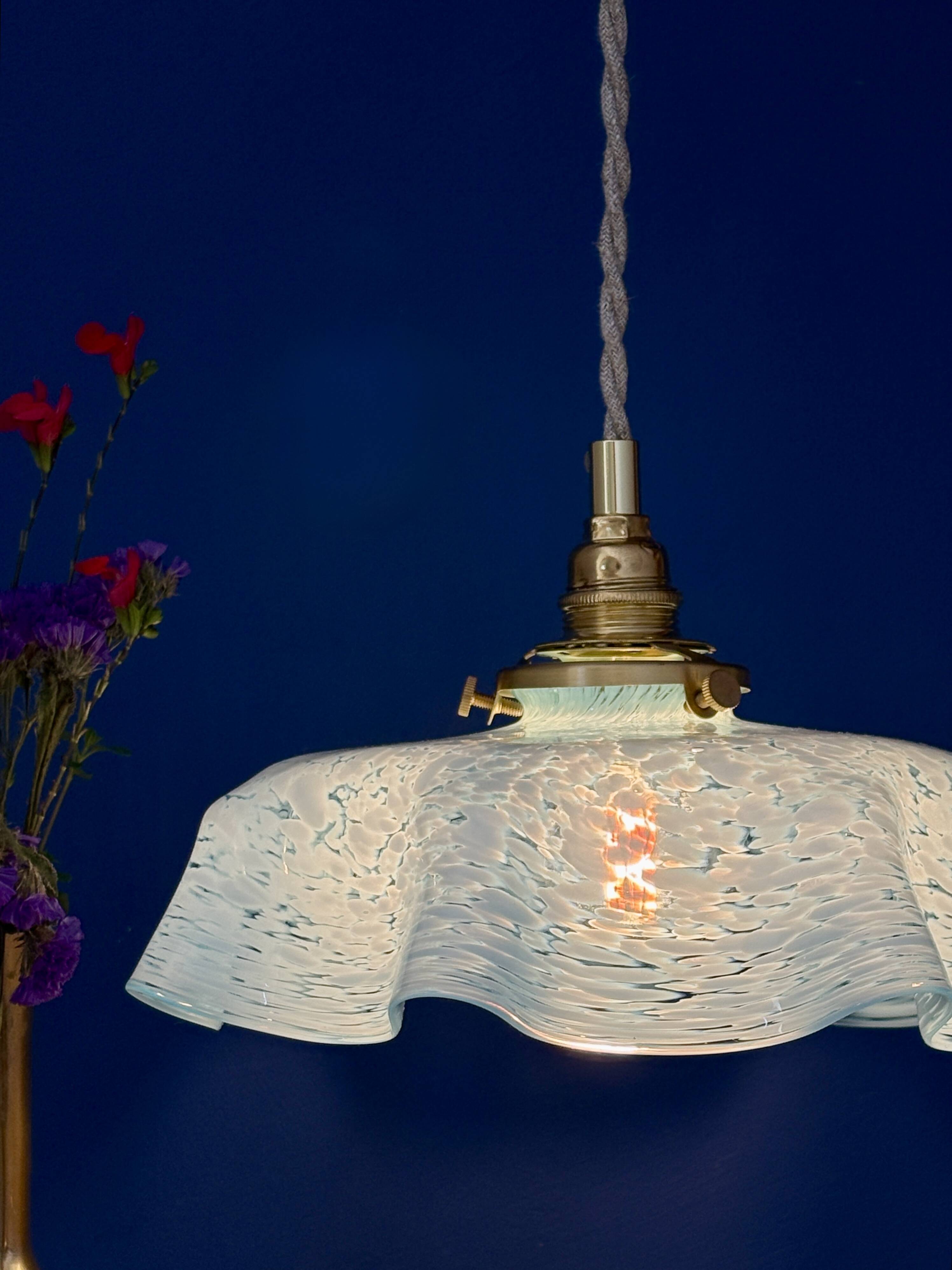 Vintage blue Clichy glass pendant light