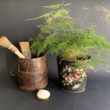 Large measuring pot in wood and old iron, 19th century folk art