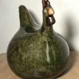 Coq vintage en grès émaillé vert olive