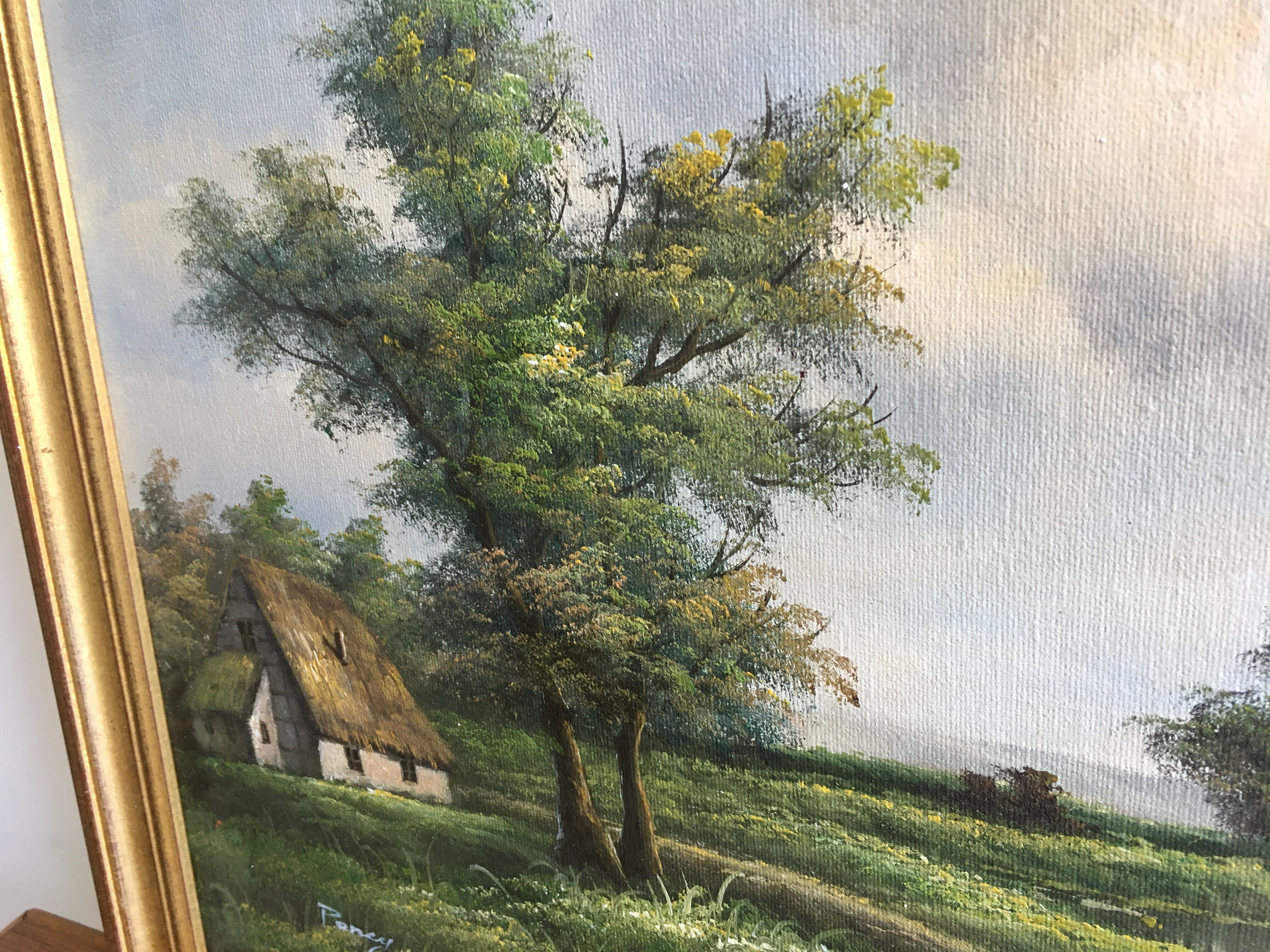 Painting on framed canvas gilded wood