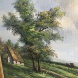 Peinture sur toile encadrée bois doré