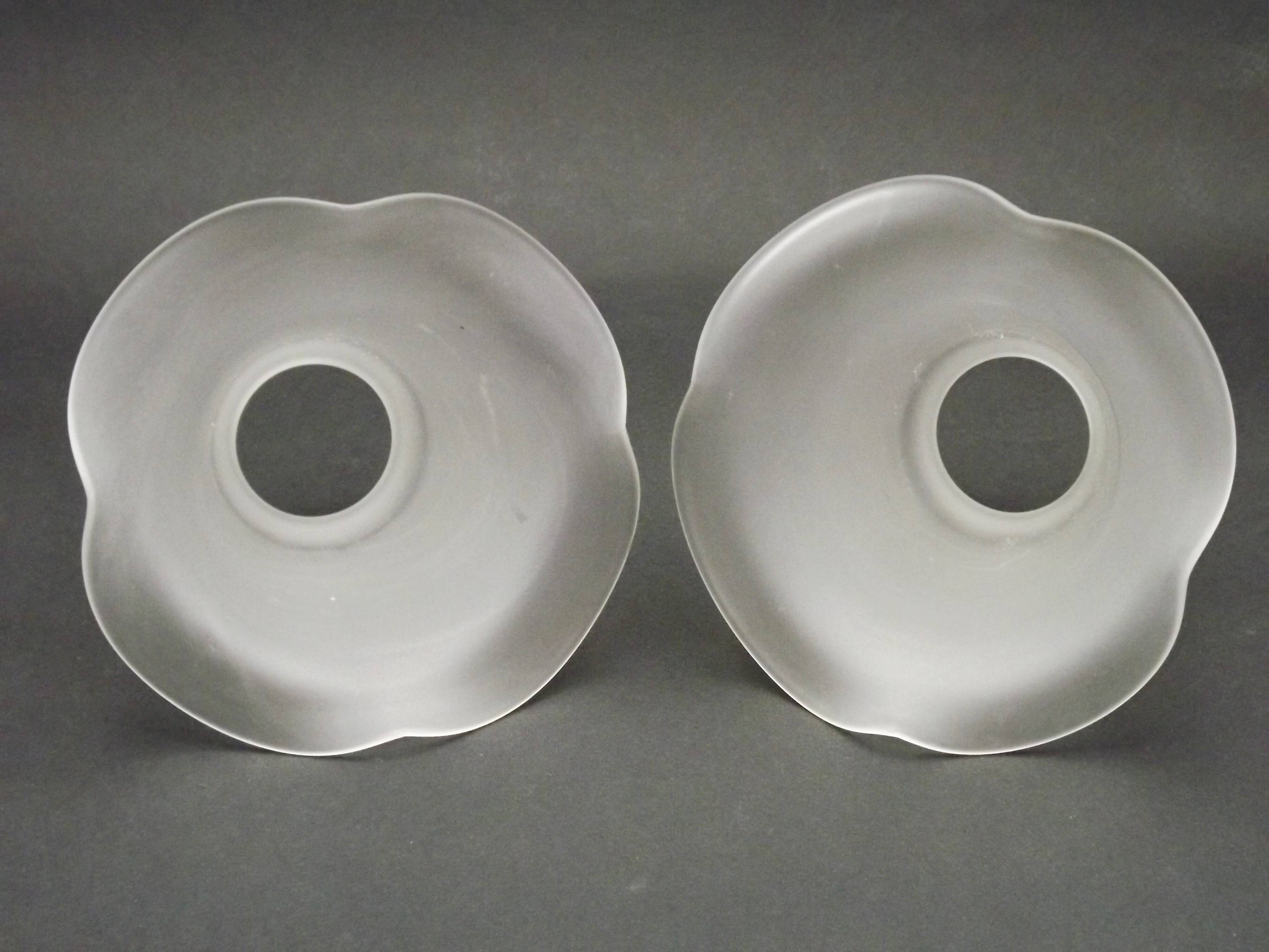 Set of 2 French Mid-Century Frilled White Glass Chandelier Shades