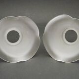 Set of 2 French Mid-Century Frilled White Glass Chandelier Shades