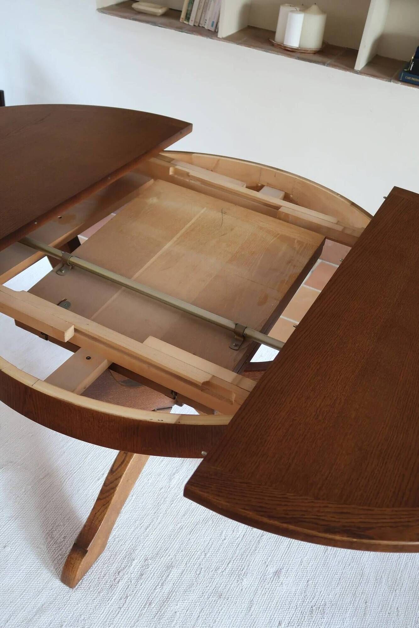 Extendable oak round table, Lübke, Germany 1960s