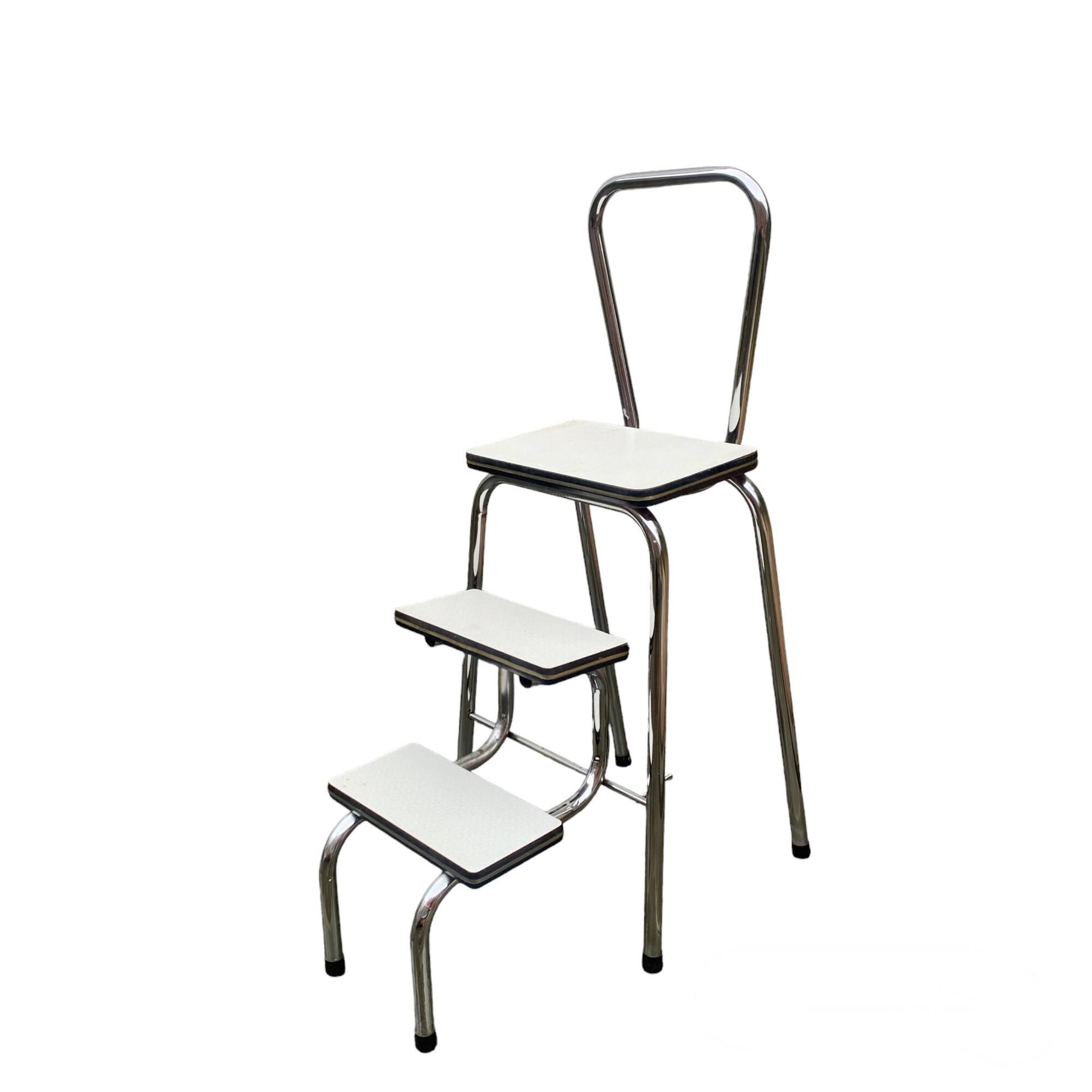 Vintage stepladder in Formica, wood and chromed metal