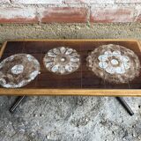 Coffee table with chrome legs and ceramic & wood top, vintage 70s