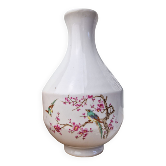 Korean vintage ceramic vase with cherry tree and bird decor