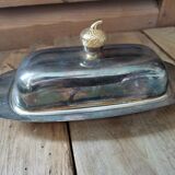 Butter dish silver metal cup glass acorn gilded