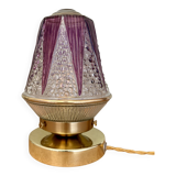 Vintage art deco globe table lamp in clear and purple glass