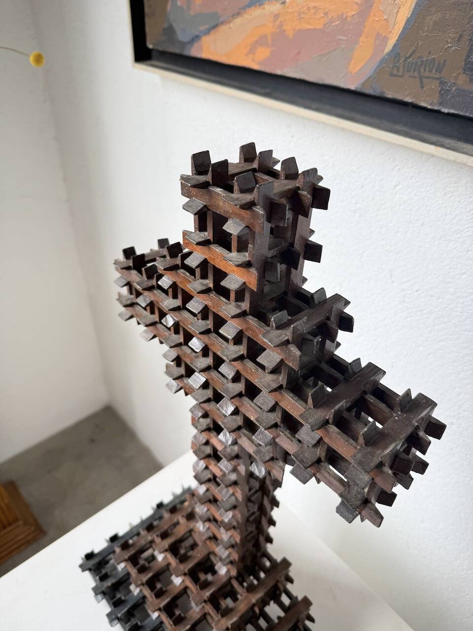 Crucifix sculpture Tramp Art 1900