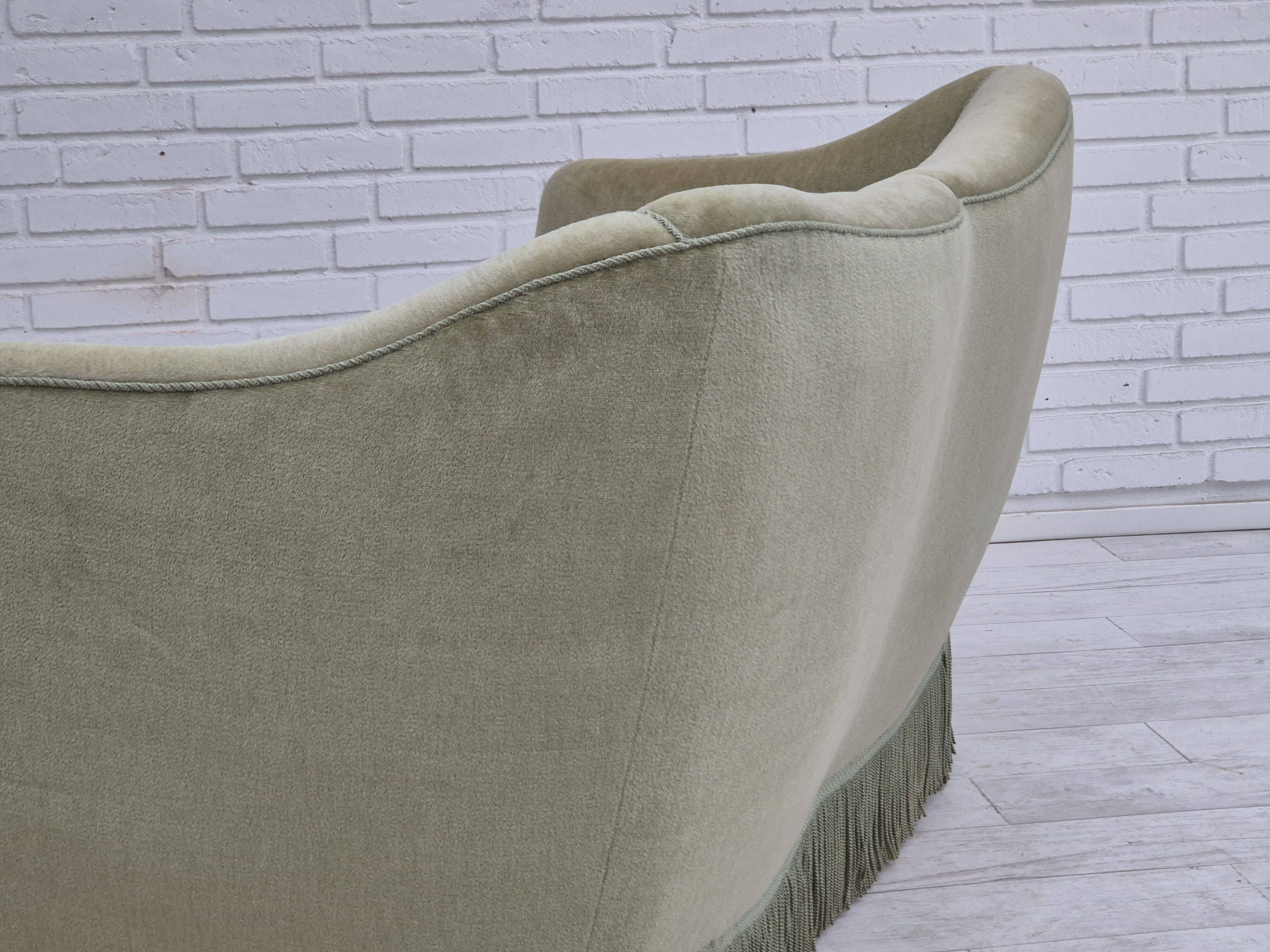 1960s, Danish 2 seater sofa, original condition, green furniture velour.