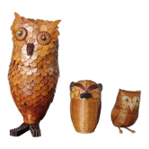 Set of 3 boxes "owl" bamboo 70s