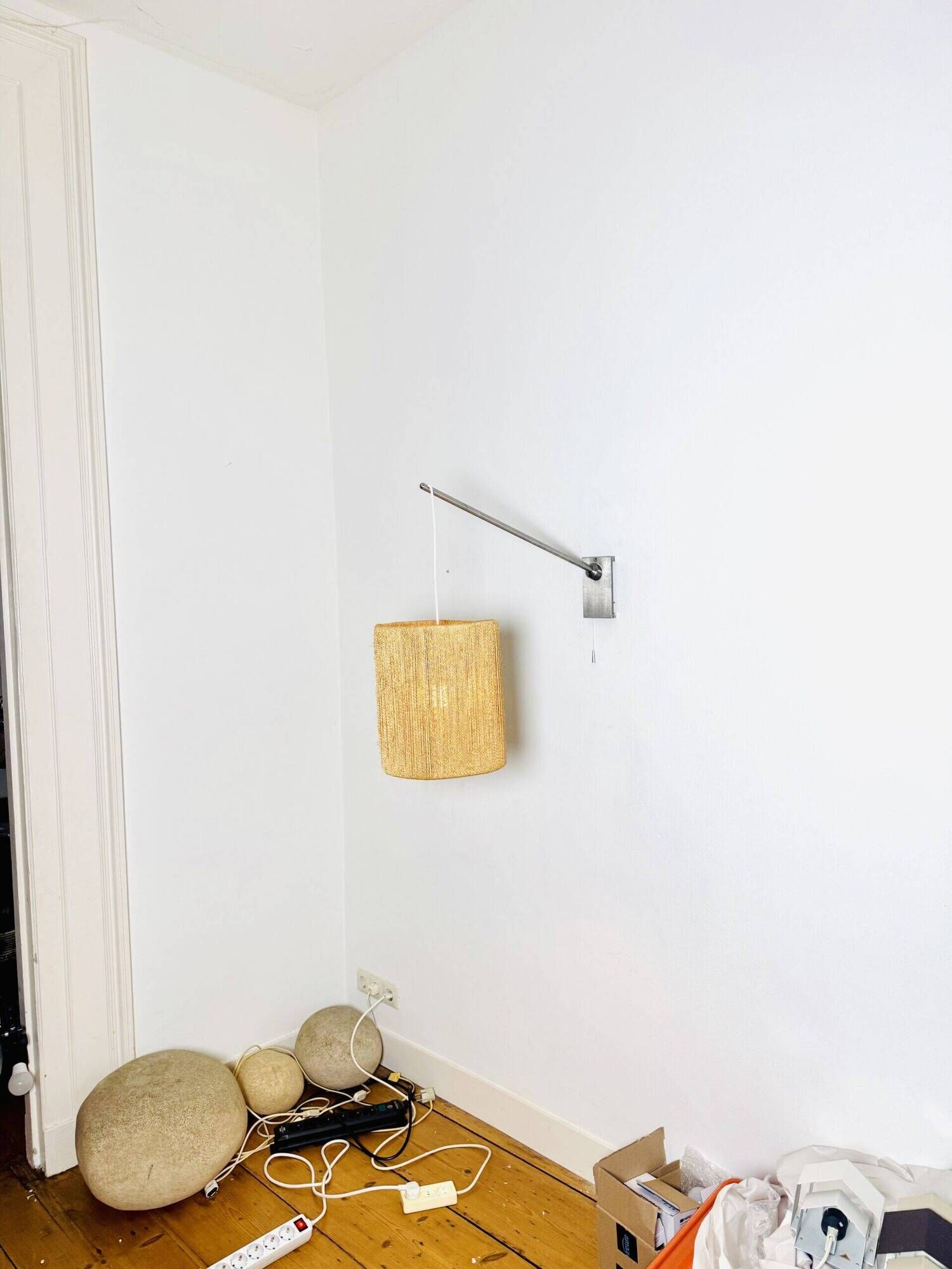 Large Sisal Shade Wall Lamp With Metal Arm, Sweden 1960S