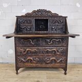 Antique 19th-century Chinese secretary with dragon woodcarving