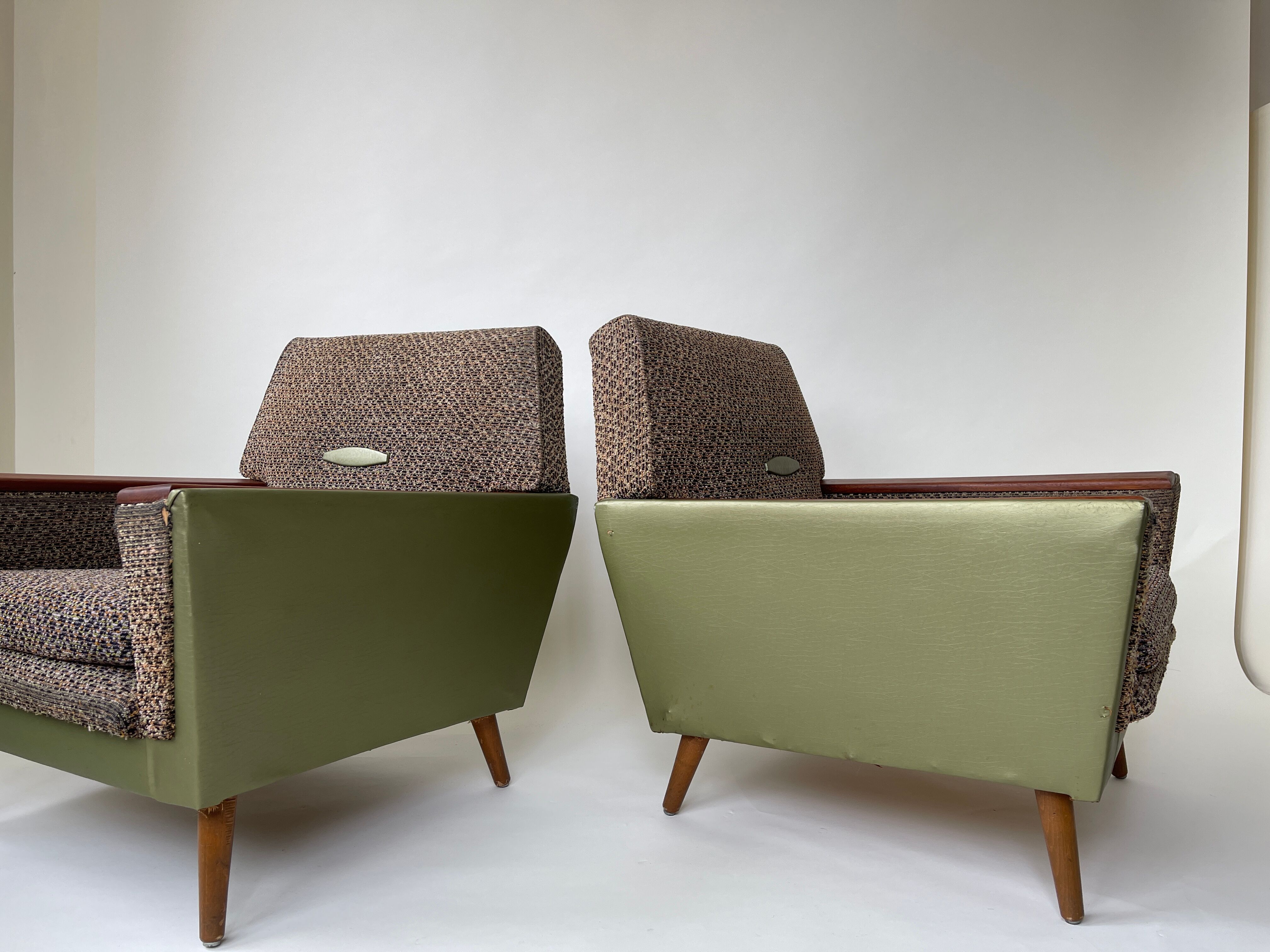 Pair of 1950s Lounge Chairs with Teak Arms