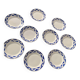 9 small plates, Courville model, Badonviller, made in France, blue geometric patterns