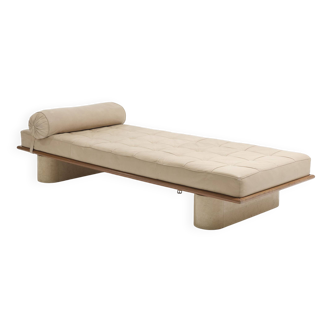 Daybed in beige leather and travertine, 1980s