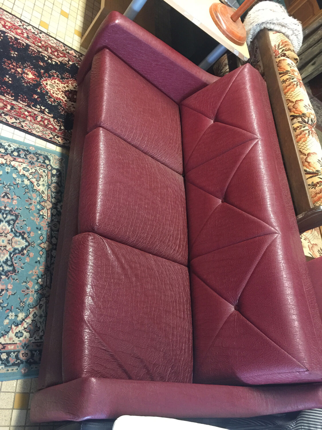 Red leather sofa 70s folding bed