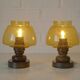 Pair Vintage Amber Glass Bedside Lamps, Copper Wood, Yugoslavia 1980s