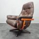 Midcentury Swivel Leather and Wood Armchair Göte Möbler Nässjö, Sweden, 1960s