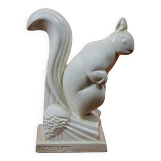 Charles LEMANCEAU, faïencerie de SAINT-CLÉMENT. Ecureuil Art Déco - 1930