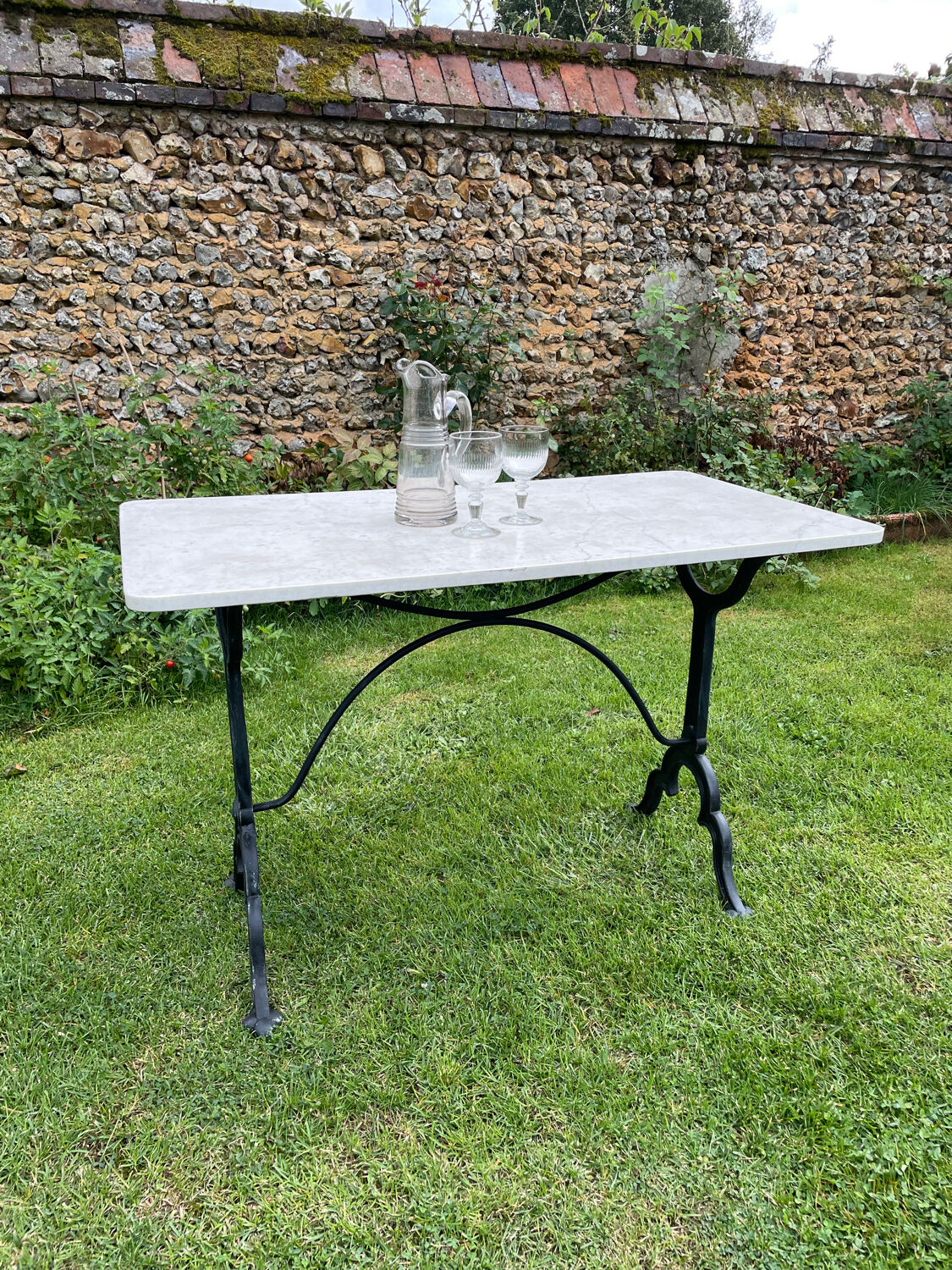 Vintage bistro table 1930 marble top for 4 people