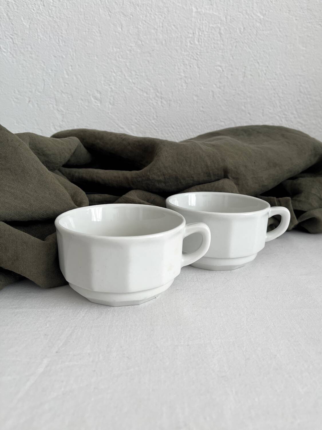 2 white porcelain cups Apilco vintage Parisian bistro