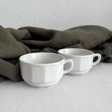 2 white porcelain cups Apilco vintage Parisian bistro