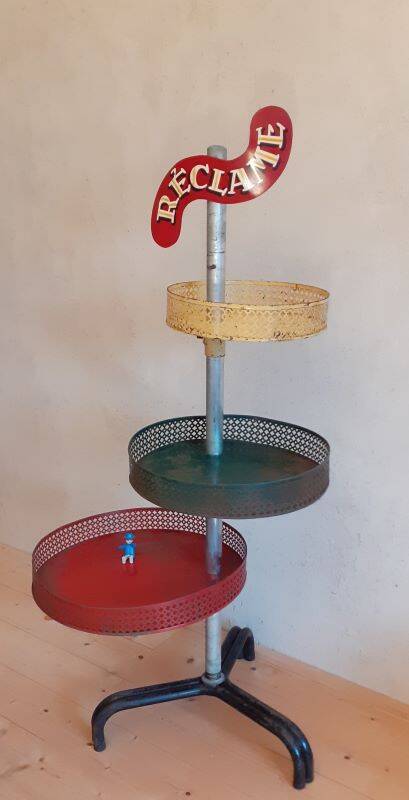 Grocery store display 1950 1960 Paris France perforated sheet metal rigitulle