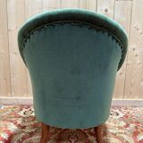 Napoleon III period crapaud armchair in green velvet.