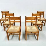 Chaises danoises vintage en pin avec corde en papier par TP Design pour Gm Møbler, années 1970, lot de 6