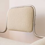 Armchair in ecru wool and stainless steel