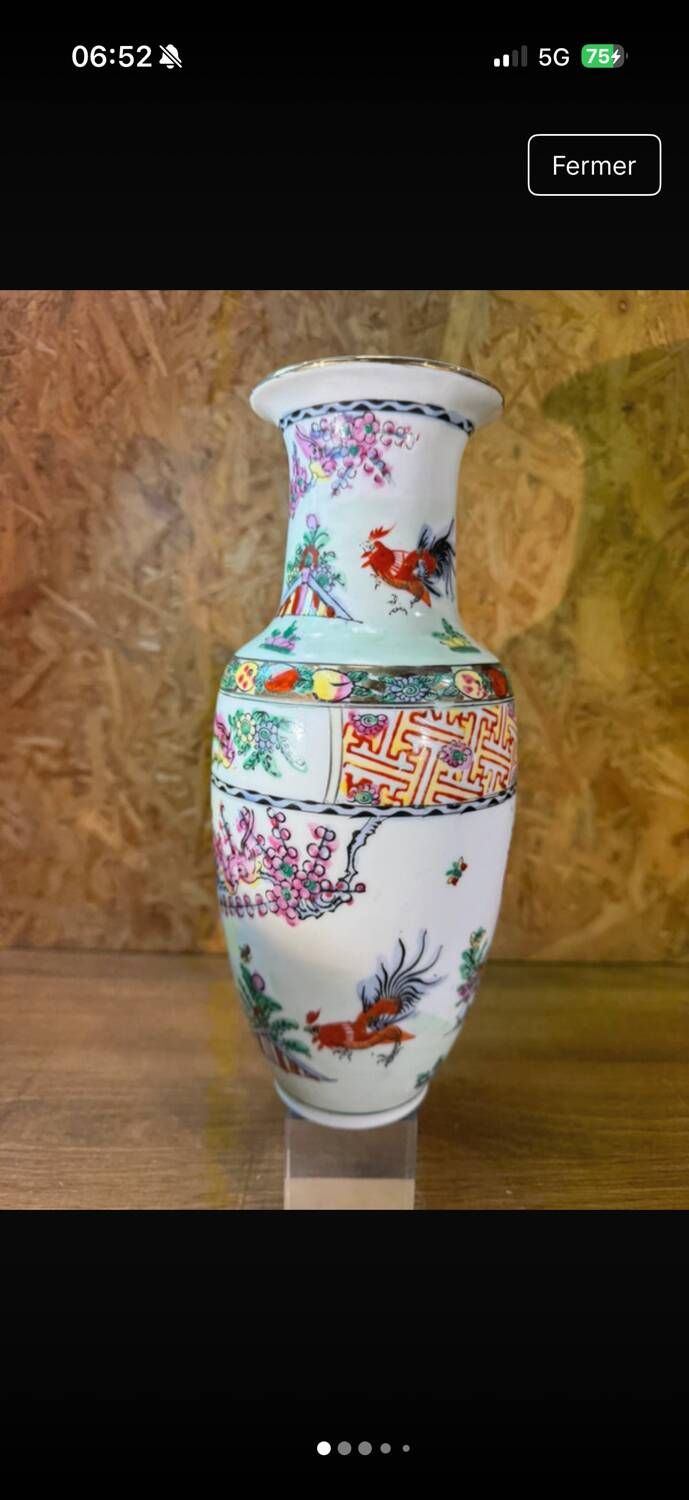 Large Chinese porcelain vase – Red rooster decoration – Asian art – H