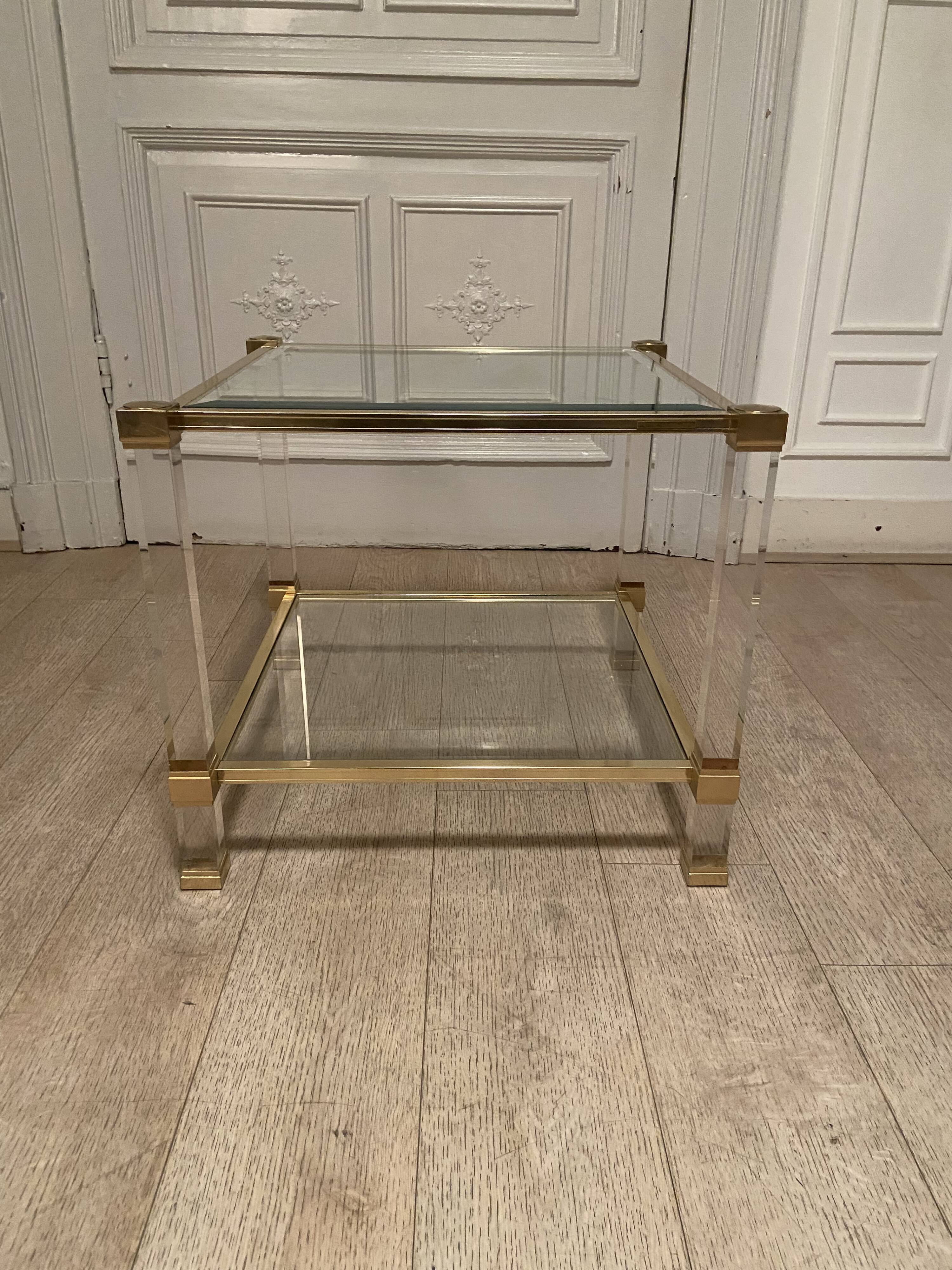 Plexi and gilded side table, Pierre Vandel, 1970s