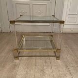 Table d’appoint plexi et doré, Pierre Vandel, 1970s