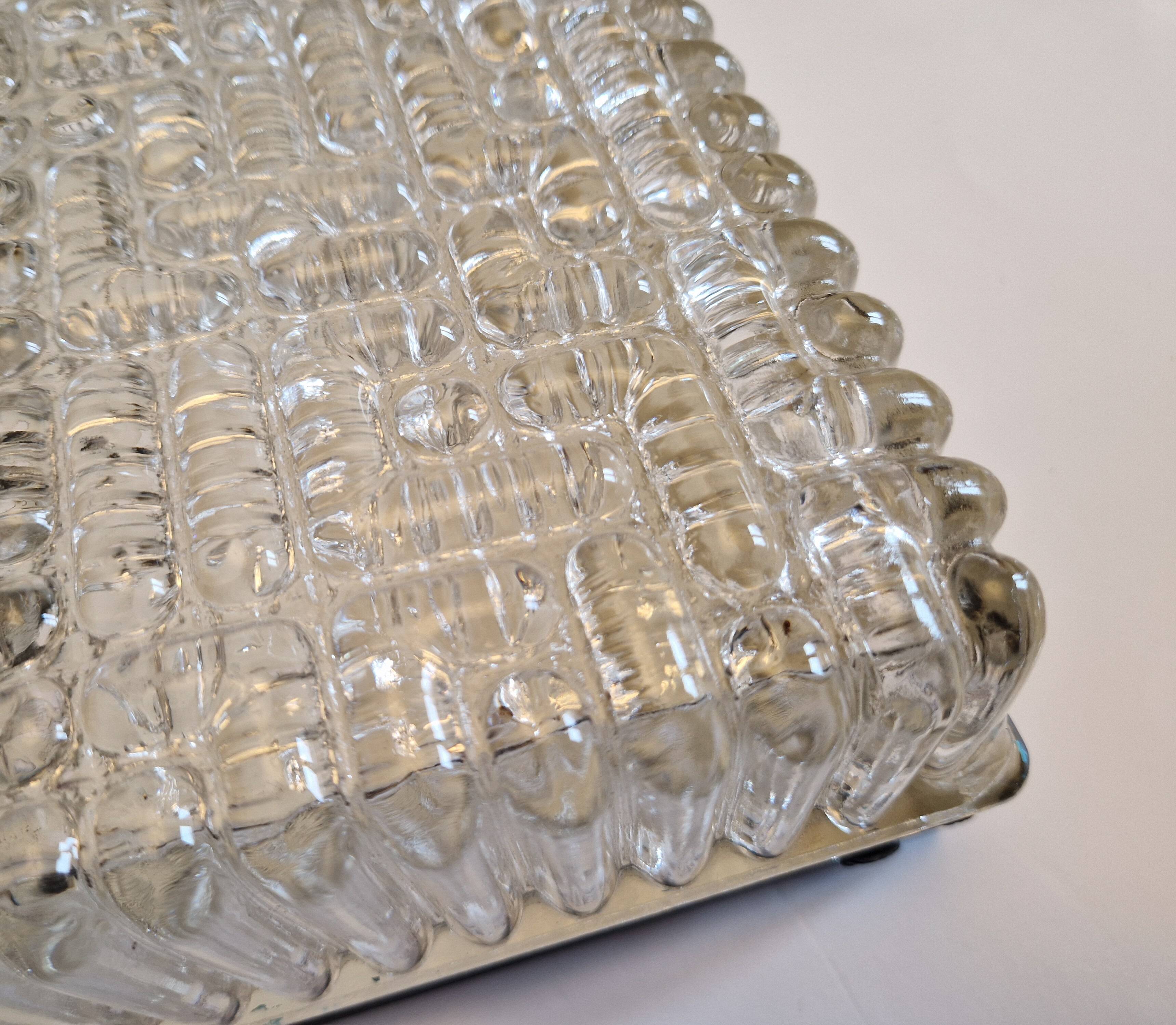 Pair of rectangular wall/ceiling lights in molded glass, 1960s