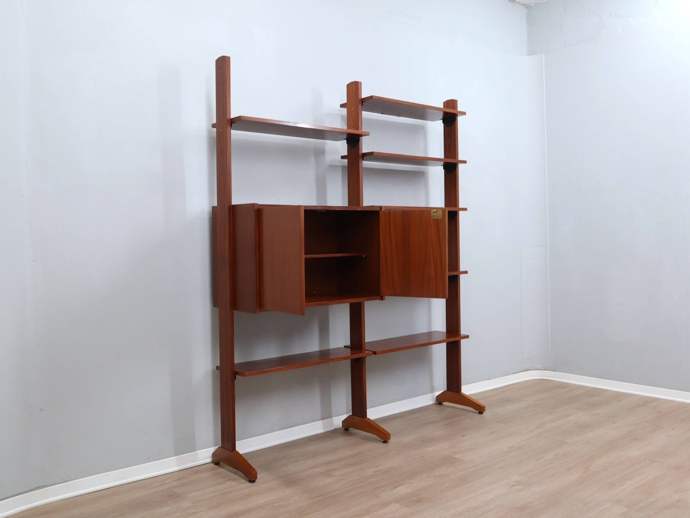 1950s teak modular wall unit with drop-front bar