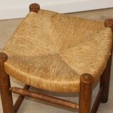 Vintage stool in solid oak and straw, 1960s