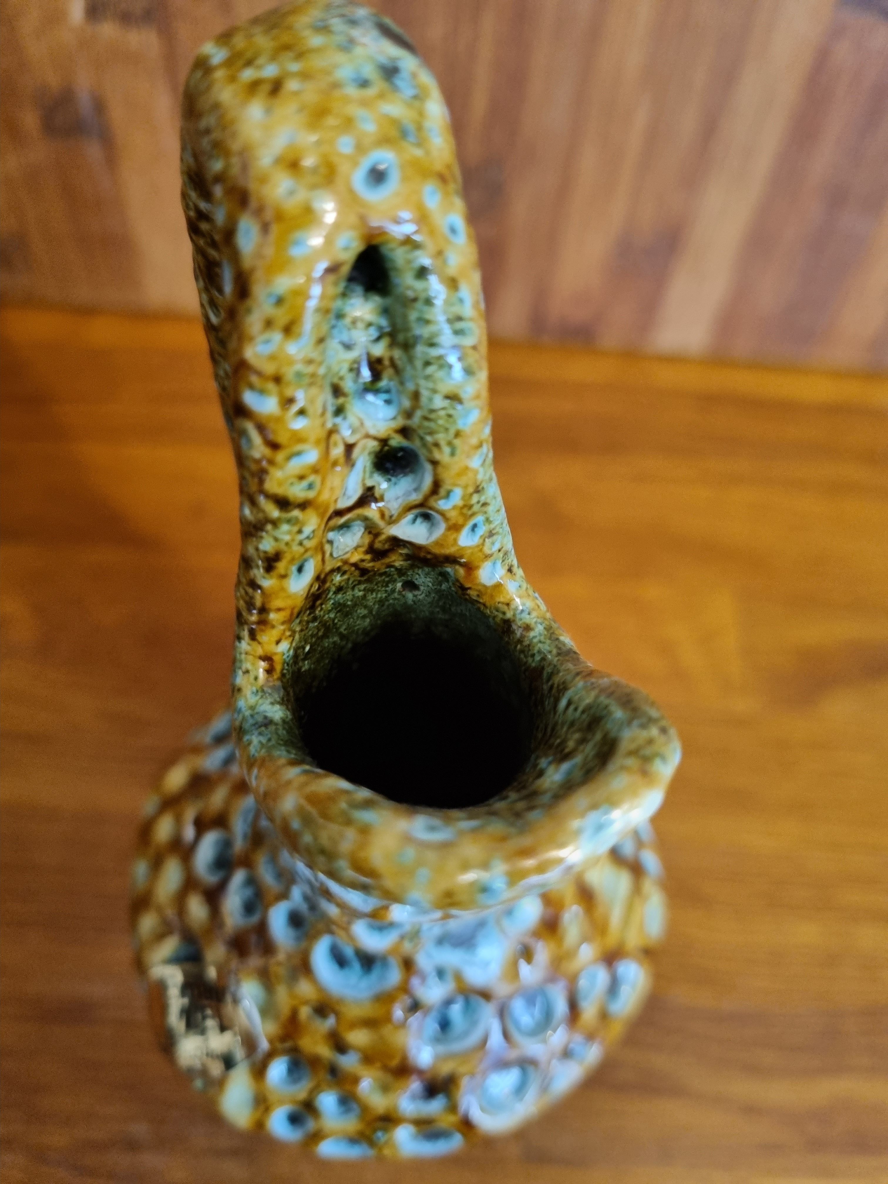 Ceramic ewer vase from La poterie du Cyclope in honey enamels