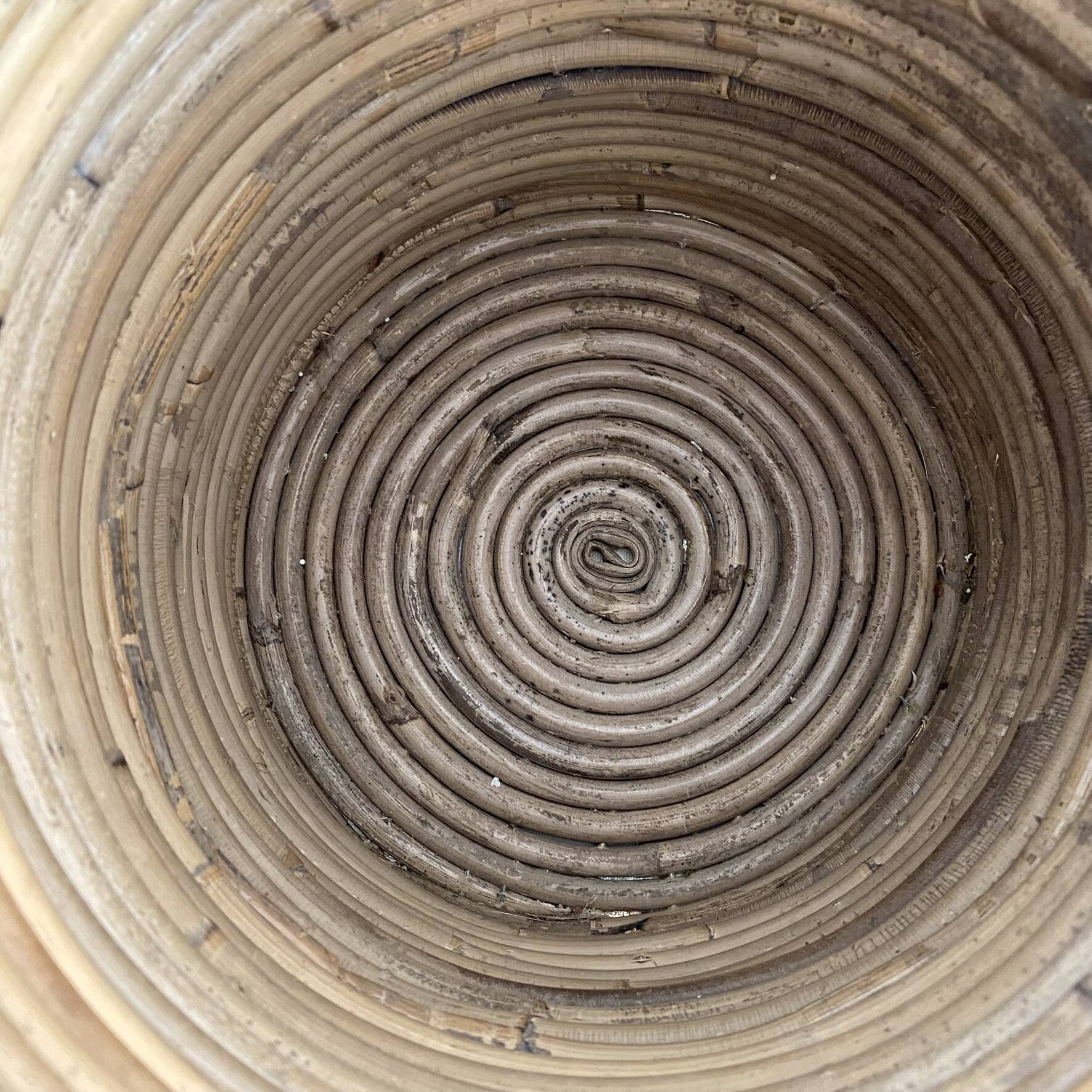 Vintage rattan cache pot in the style of Gabriella Crespi.