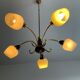 Art deco chandelier 6fires in brass, black metal and opaline