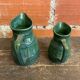 Pair of Vintage 70s Green Glazed Ceramic Barrel-Shaped Jugs