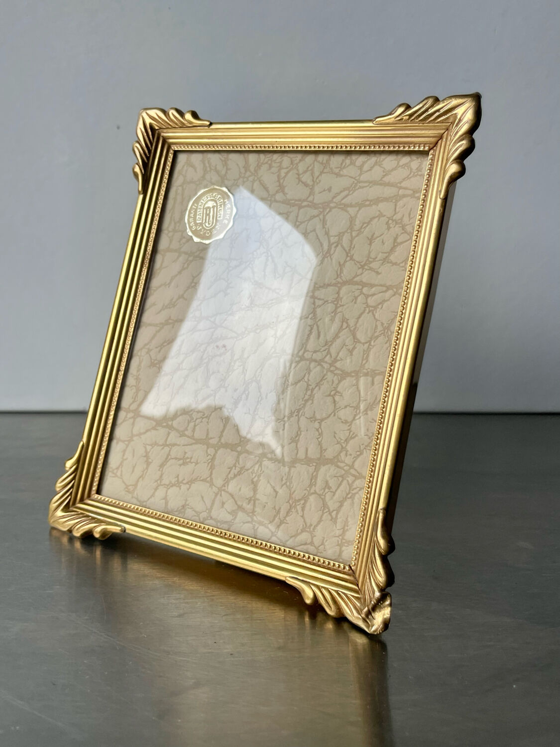 Cadre en laiton vintage, style art déco, métal or couleur, 14,5 cm x 11,5 cm verre convexe