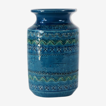 Vase Bitossi, Aldo Londi design, en bleu