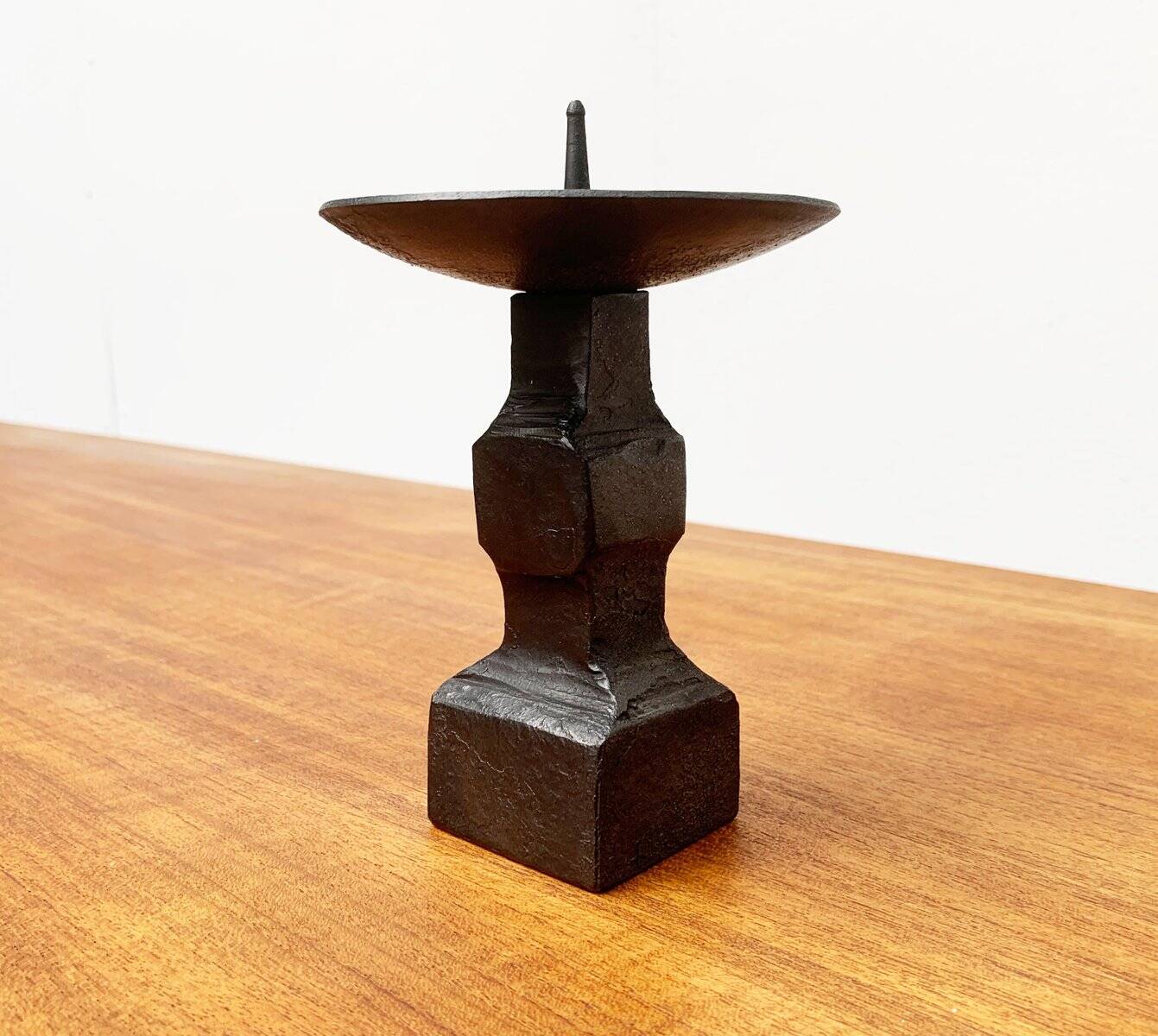 Brutalist wrought iron candlestick from the mid-century.